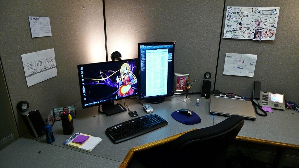 working space with monitors