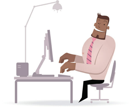 Man in front of a computer cartoon