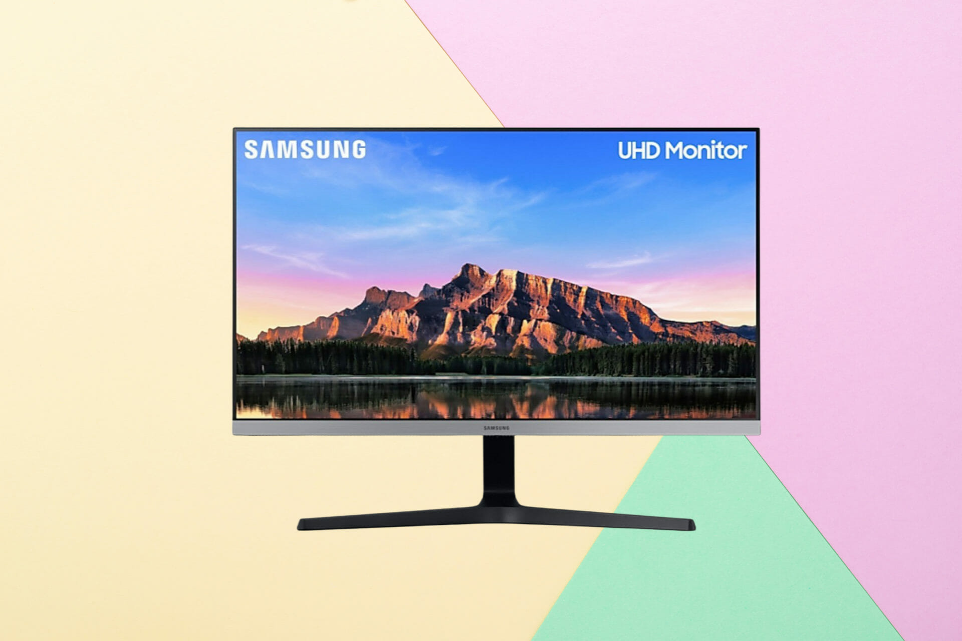 Samsung monitor with a mountain background